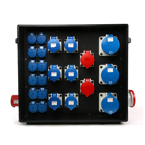 Distro Box 463 > 2x432 3x263 6x232 12xSchuko VA Meter RCD Looped